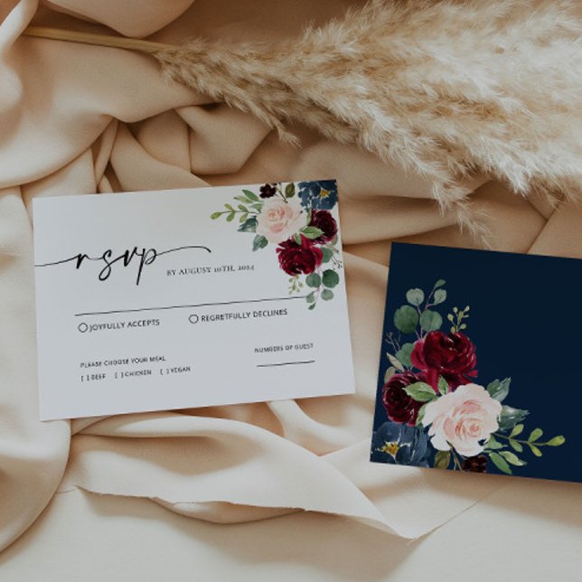 Boho Burgundy Blush Wedding RSVP Card (Creator Uploaded)