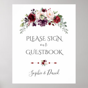 Boho Burgundy Blush Wedding Sign Our Guestbook