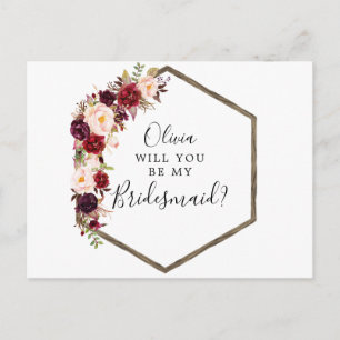 Boho Burgundy Bridesmaid Proposal Card
