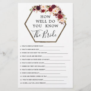 Boho Burgundy Double Sided Bridal Shower Games