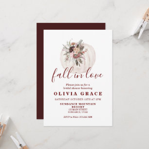 Boho Burgundy fall floral Pumpkin Bridal Shower Invitation