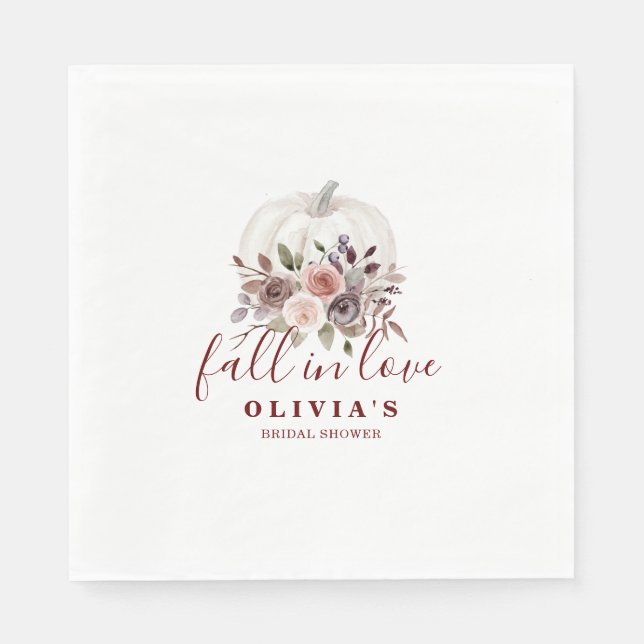 Boho Burgundy fall floral Pumpkin Bridal Shower Napkin (Front)