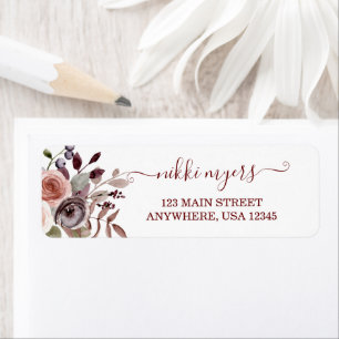 Boho Burgundy fall floral wedding Label