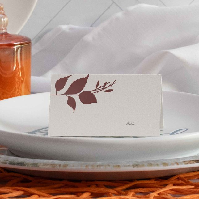 Boho Burgundy Fall Foliage Wedding Place Card (Place cards for Thanksgiving and autumn weddings unique art and design by Victoria Grigaliunas)