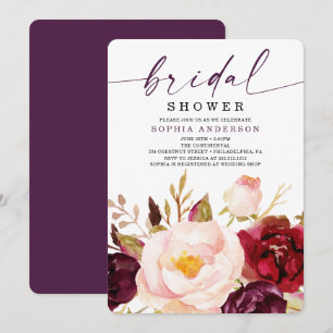 Boho Burgundy Floral Bridal Shower Invitation