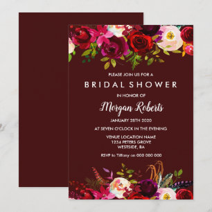 Boho Burgundy Floral Bridal Shower Invitation