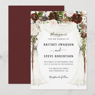 boho burgundy floral canopy wedding invitation
