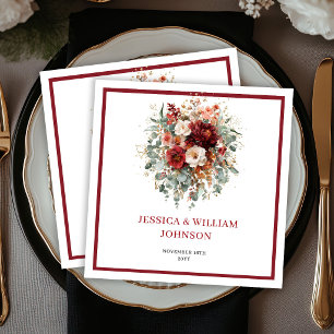Boho Burgundy Floral Eucalyptus Fall Wedding Napki Napkin