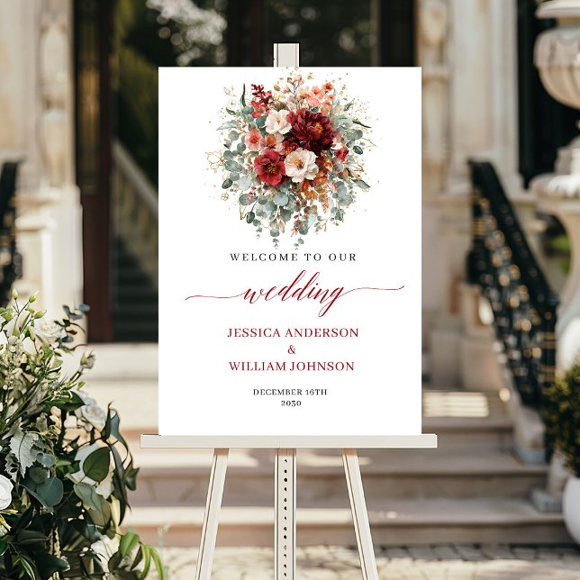 Boho Burgundy Floral Eucalyptus Fall Welcome Sign (Boho Burgundy Floral Eucalyptus Fall Welcome Sign

)