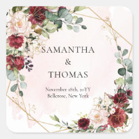 Boho burgundy floral gold geometric wedding