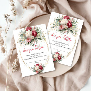 Boho Burgundy Floral Greenery Diaper Raffle Card