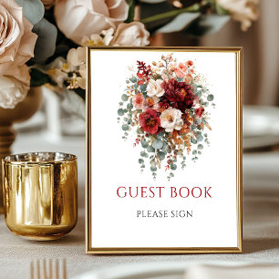 Boho Burgundy Floral Guest Book 8x10 Tabletop
