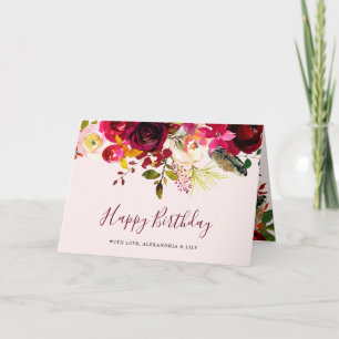 Boho Burgundy Floral   Happy Birthday Card