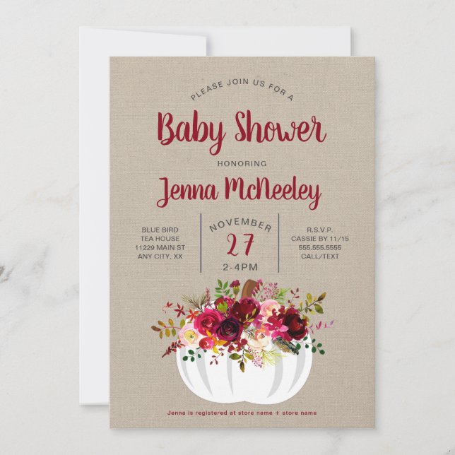 Boho Burgundy Floral Pumpkin Baby Shower Invite (Front)