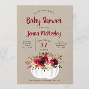 Boho Burgundy Floral Pumpkin Baby Shower Invite