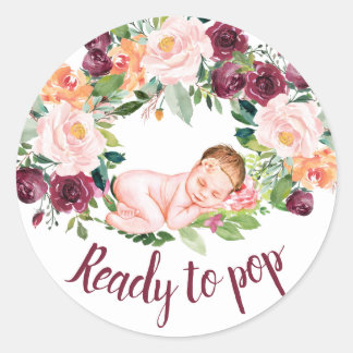 Boho Burgundy Floral Ready to Pop Classic Round Sticker
