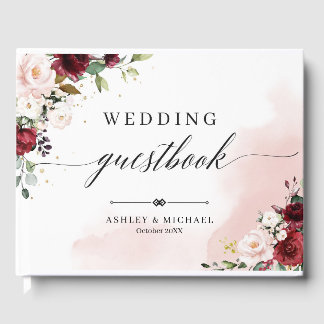 Boho Burgundy Floral Wedding Guest Book