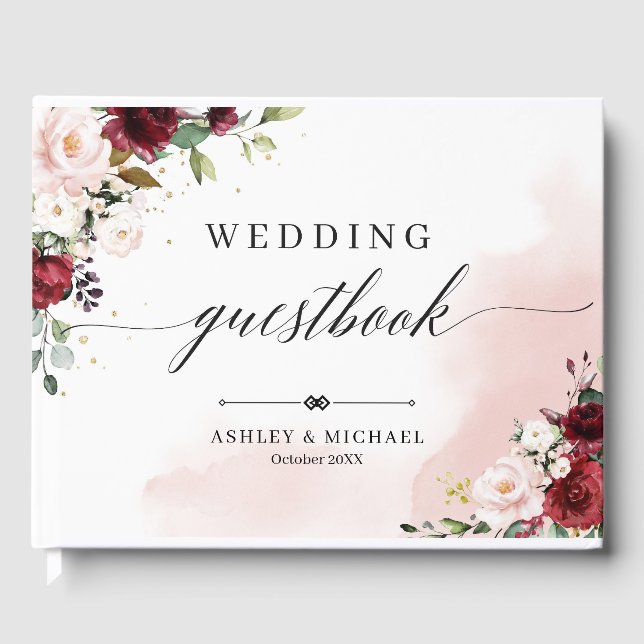 Boho Burgundy Floral Wedding Guest Book (Front)