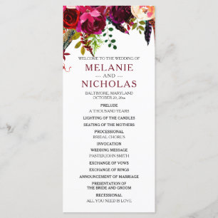 Boho Burgundy Floral Wedding Program,  3979 Programme