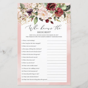 Boho Burgundy Floral Who Knows Bride Best Game