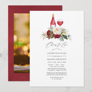 Boho Burgundy Floral Wine Celebration of Life Invitation