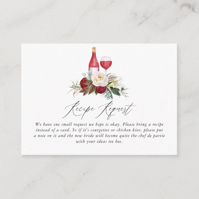 Boho Burgundy Floral Wine Tasting Bridal Shower Enclosure Card (Front)
