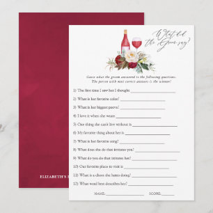 Boho Burgundy Floral Wine Tasting Bridal Shower Invitation