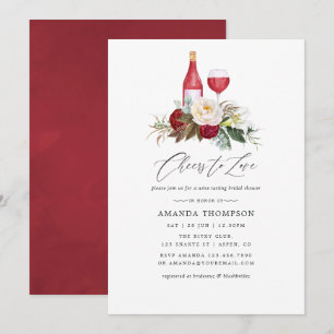 Boho Burgundy Floral Wine Tasting Bridal Shower Invitation