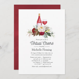 Boho Burgundy Floral Wine Tasting Virtual Shower Invitation