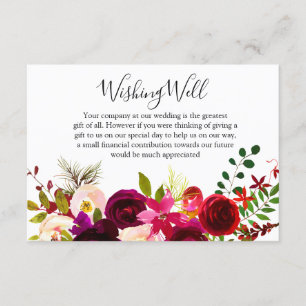 Boho Burgundy Flowers Spring Wedding Wishing Well Enclosure Card