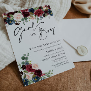 Boho Burgundy Girl or Boy Gender Reveal Invitation
