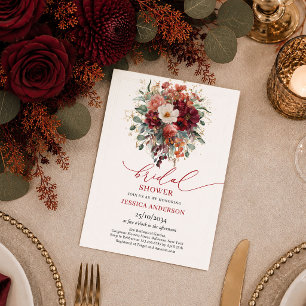 Boho Burgundy Gold Floral greenery bridal shower i Invitation
