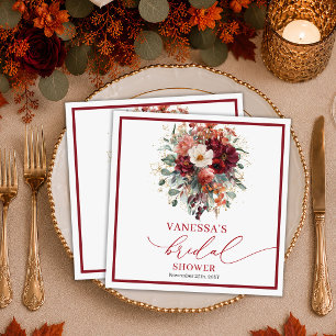 Boho Burgundy Gold Floral greenery bridal shower n Napkin