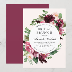 Boho Burgundy Greenery Floral Bridal Brunch Shower Invitation