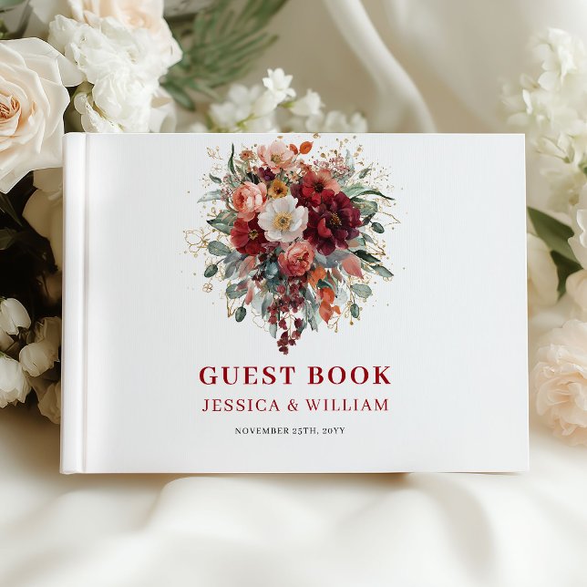 Boho Burgundy Greenery Wedding Guest Book Design (Boho Burgundy Greenery Wedding Guest Book Design

)