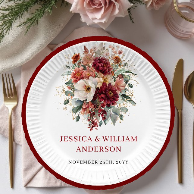 Boho Burgundy Greenery Wedding Paper Plates Design (Boho Burgundy Greenery Wedding Paper Plates Design

)