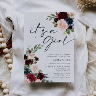 Boho Burgundy It's a Girl Baby Shower Invitation