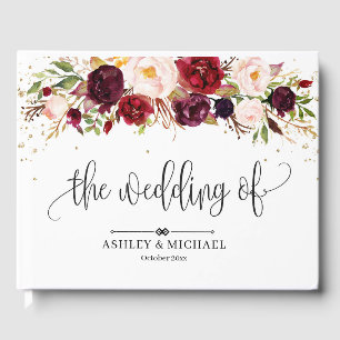 Boho Burgundy marsala blush pink floral wedding Guest Book