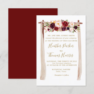 Boho Burgundy Marsala Floral Arch Wedding Invitation