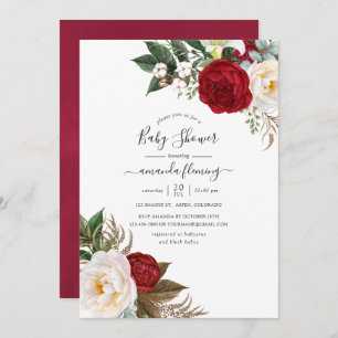 Boho Burgundy - Marsala Floral Baby Shower Invitation