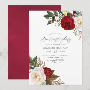 Boho Burgundy - Marsala Floral Bachelorette Party Invitation
