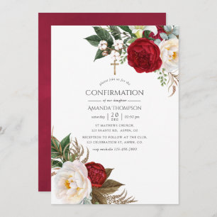 Boho Burgundy - Marsala Floral Confirmation Invitation