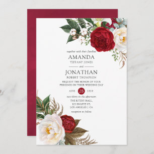 Boho Burgundy - Marsala Floral Wedding Invitation