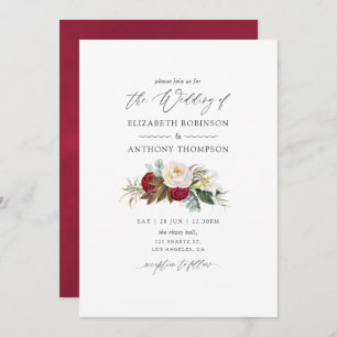 Boho Burgundy - Marsala Floral Wedding Invitation