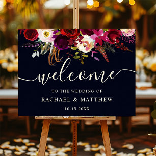 Boho Burgundy Marsala Floral Wedding Welcome Sign