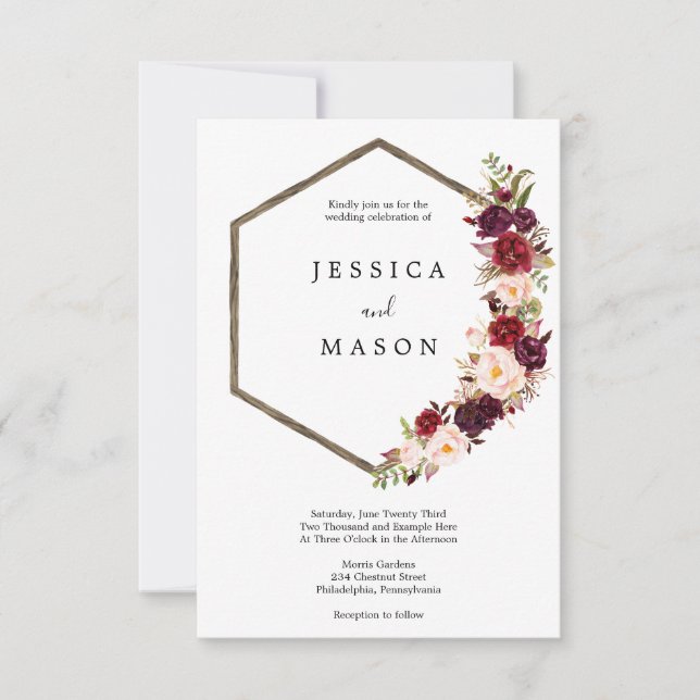Boho Burgundy Marsala Wedding Invitation (Front)