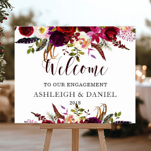 Boho Burgundy Marsala Welcome Engagement Sign