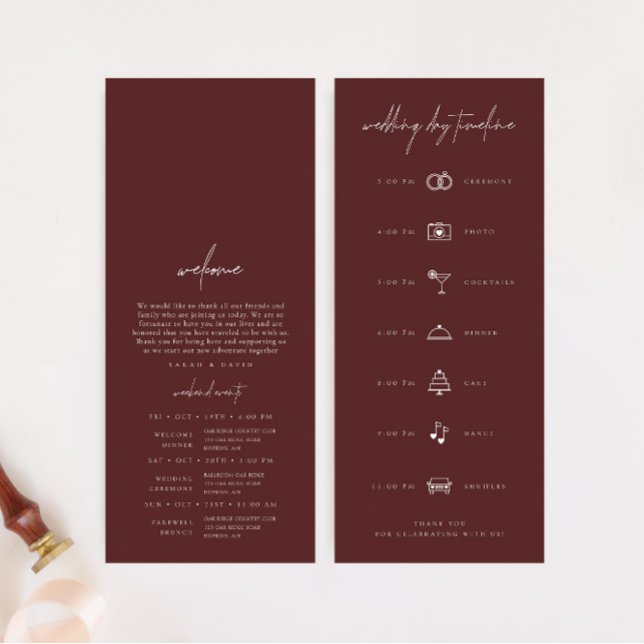 Boho Burgundy Modern Wedding Day Timeline (Boho Burgundy Modern Wedding Day Timeline)