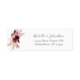 Boho Burgundy & Pink Floral Pampas Return Address