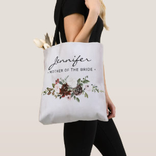 Boho Burgundy Pink Floral Script Mother of Bride Tote Bag